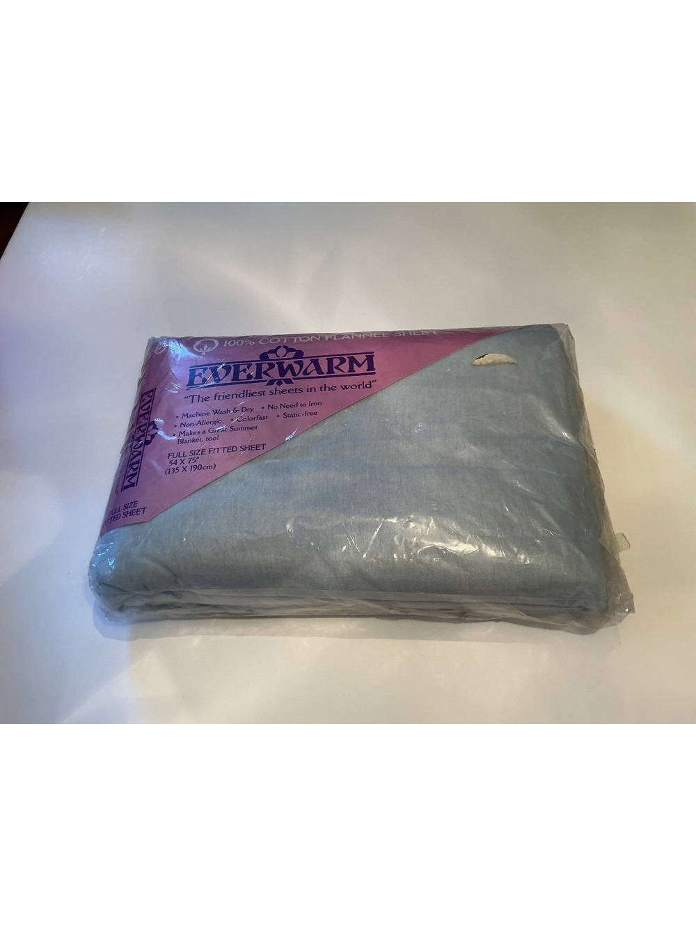 Cotton flannel everwarm full fitted sheet light blue vintage new